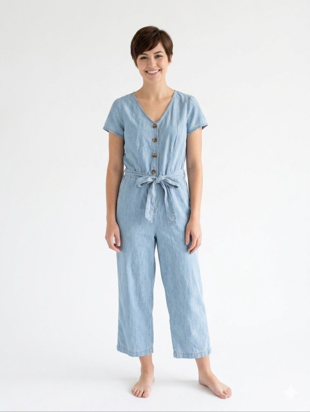 St. John’s Bay Chambray Button-Front Jumpsuit - Petite Large (PL)